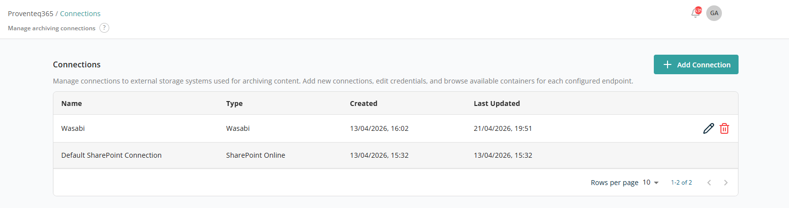 Connections list