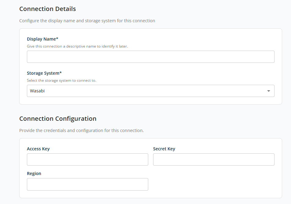 Connection Configuration — Wasabi