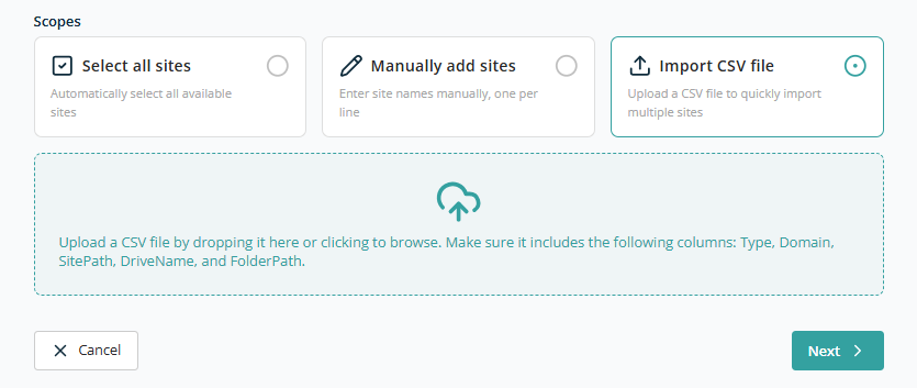 Sources — Import CSV File option