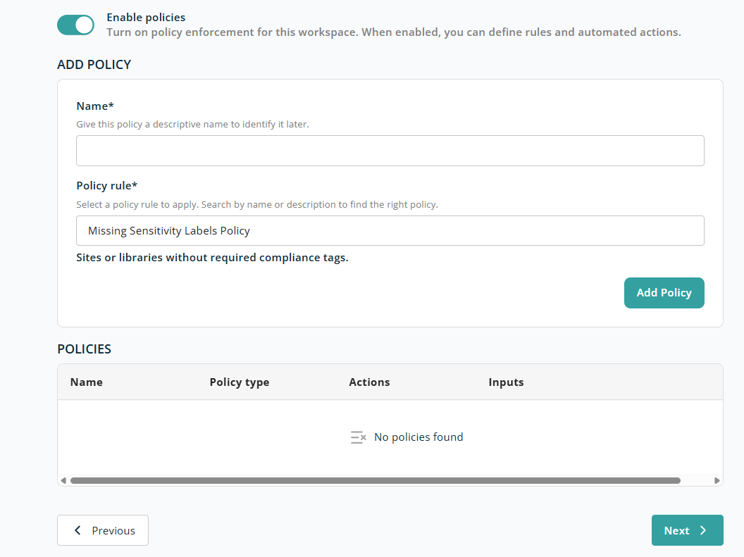 Policies — enabled view