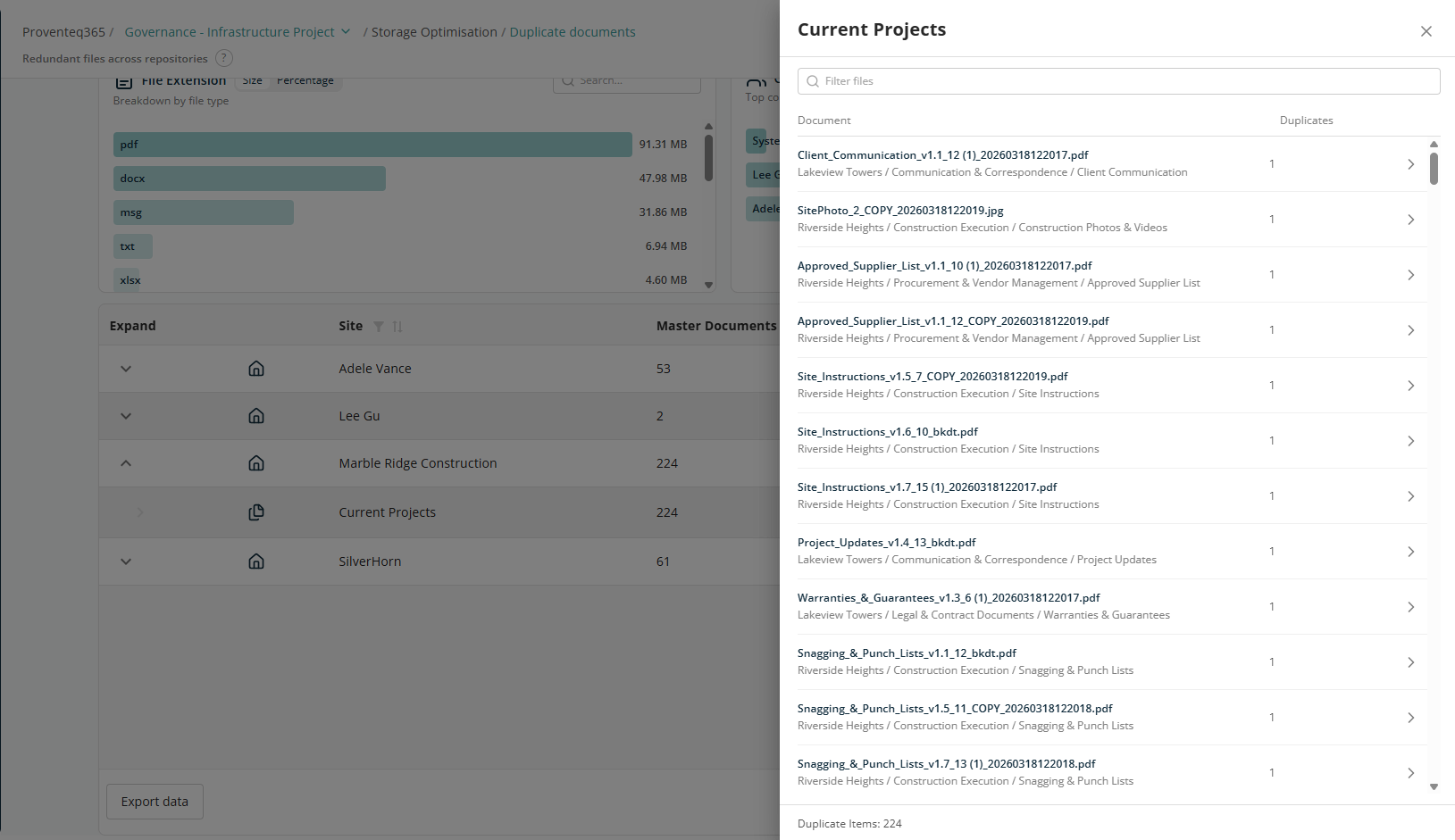 Duplicate Documents — side panel