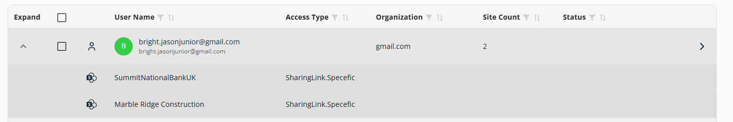 External Users — expanded row