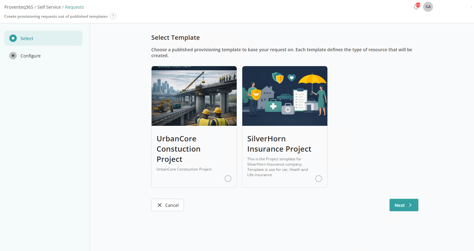 New request — select template