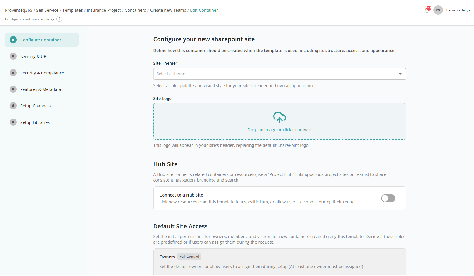Create new team — Configuration
