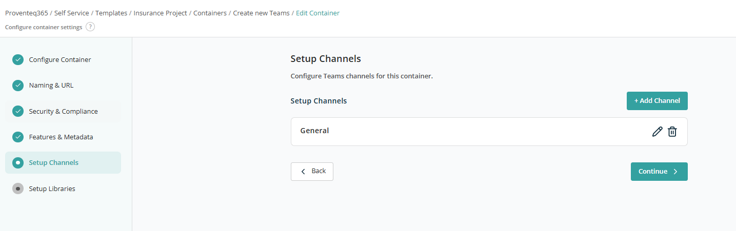 Setup channels