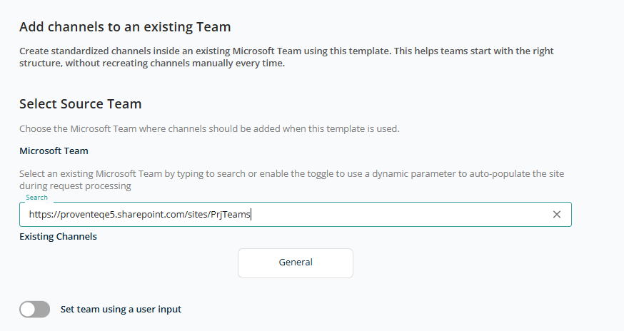 Select source team — add channel flow