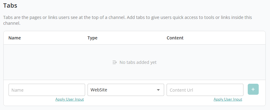 Tabs configuration