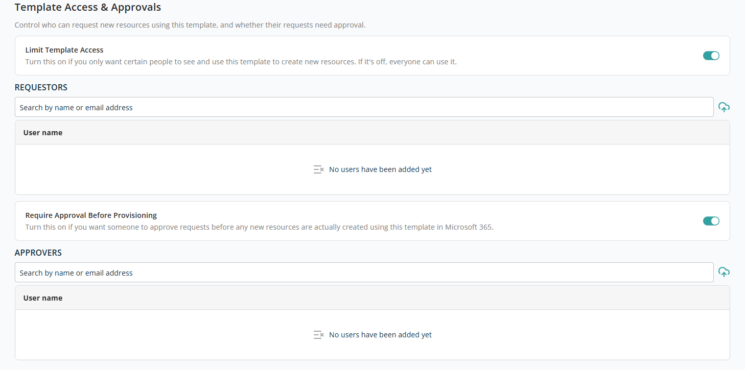 Template access & approvals