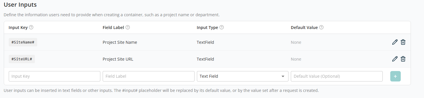 User inputs