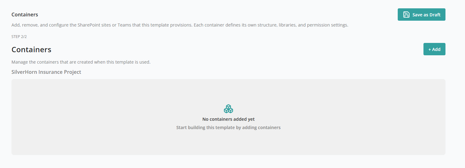 Containers screen — empty state