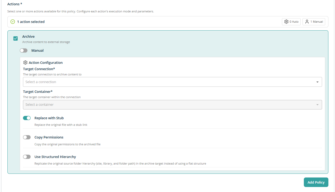 Obsolete Content Policy — action setup